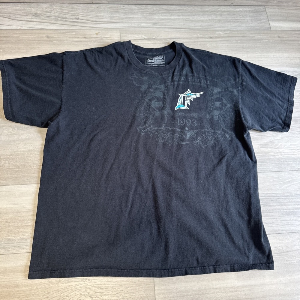 VINTAGE‎ NIKE TEAM FLORIDA MARLINS T-SHIRT BLACK MENS Size XXL